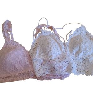 Victorias Secret Pink And No Bounderies Lace Bralette Set - Pink and White M/L
